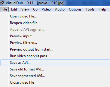 Create and save the video in VirtualDub